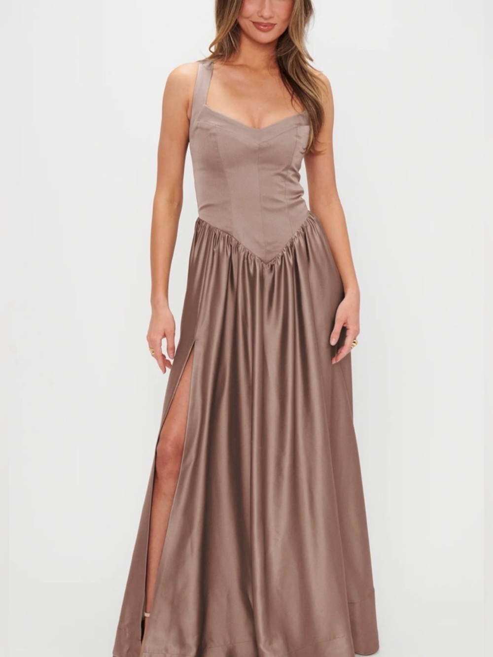 Show Me Your MuMu Satin Maxi Dress | Abigail in DUNE - Picture 2 of 3